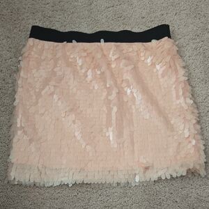 Candie's Blush Pink Sequin Petal Mini Skirt with Black Waistband